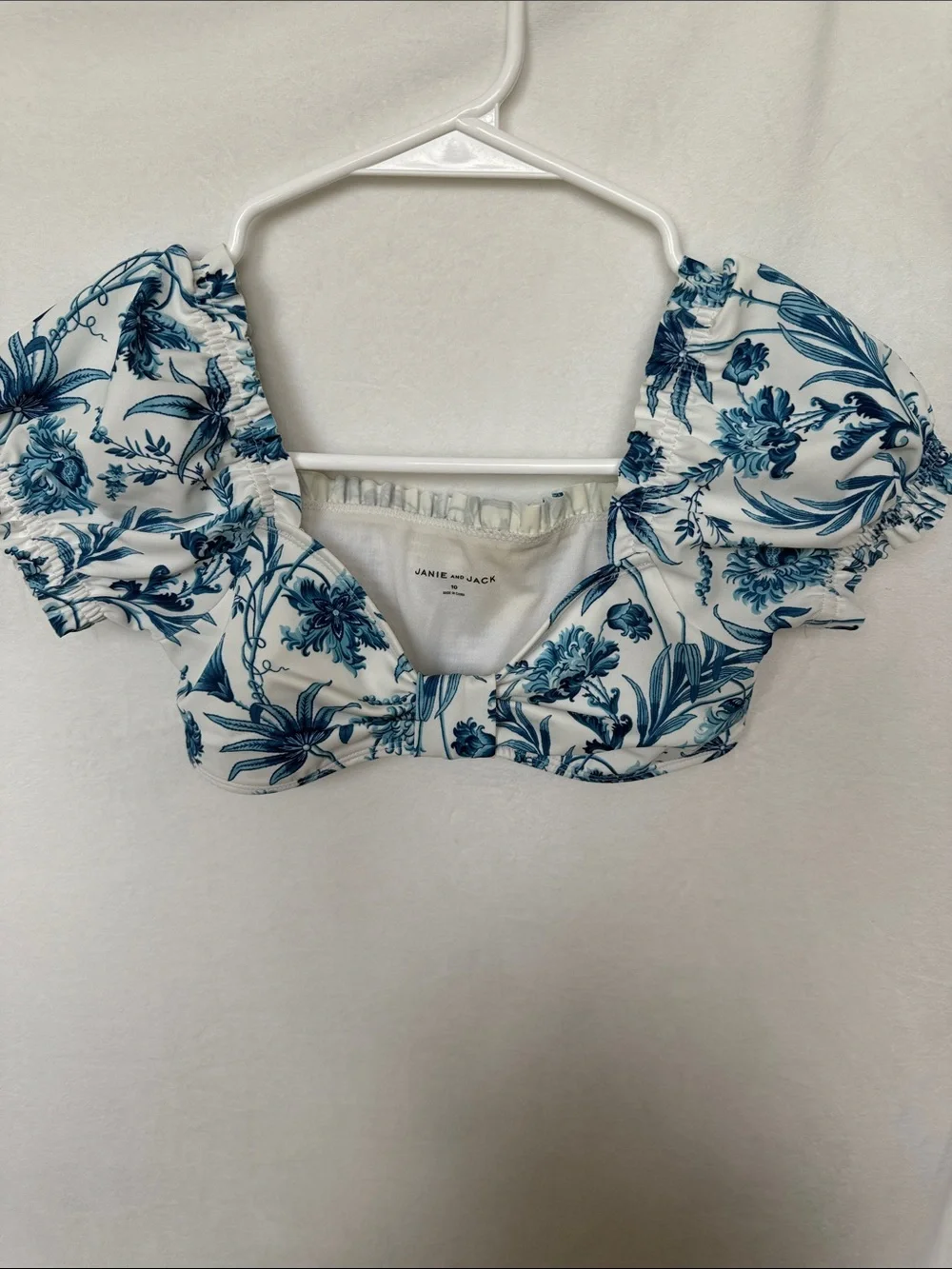 Janie and Jack White and Blue Floral Puff-Sleeve One-Piece